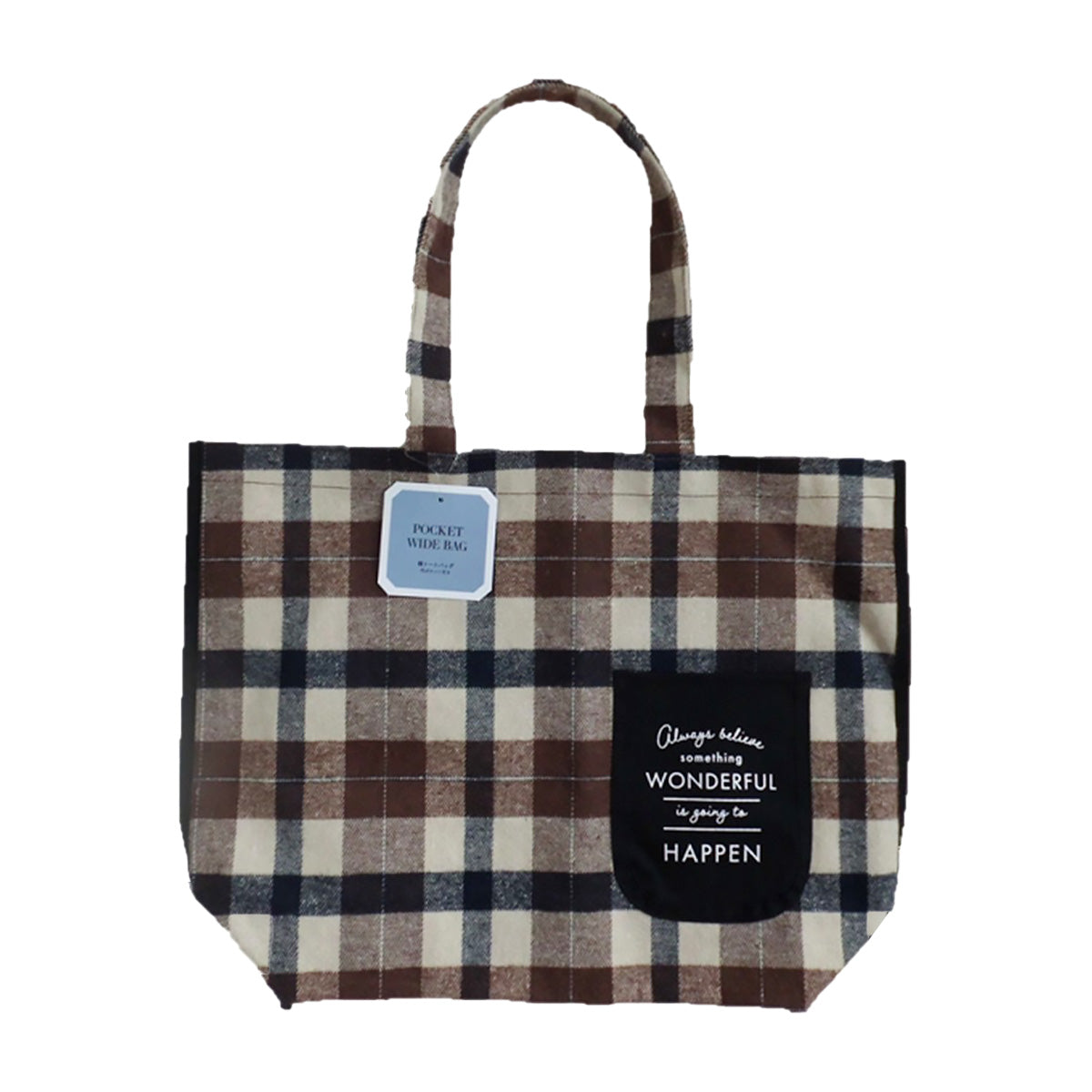 【OUTLET】トートバッグ 買い物バッグ  ポケット付 横型トートバッグ チェック柄 H34×W31×D12cm  365018