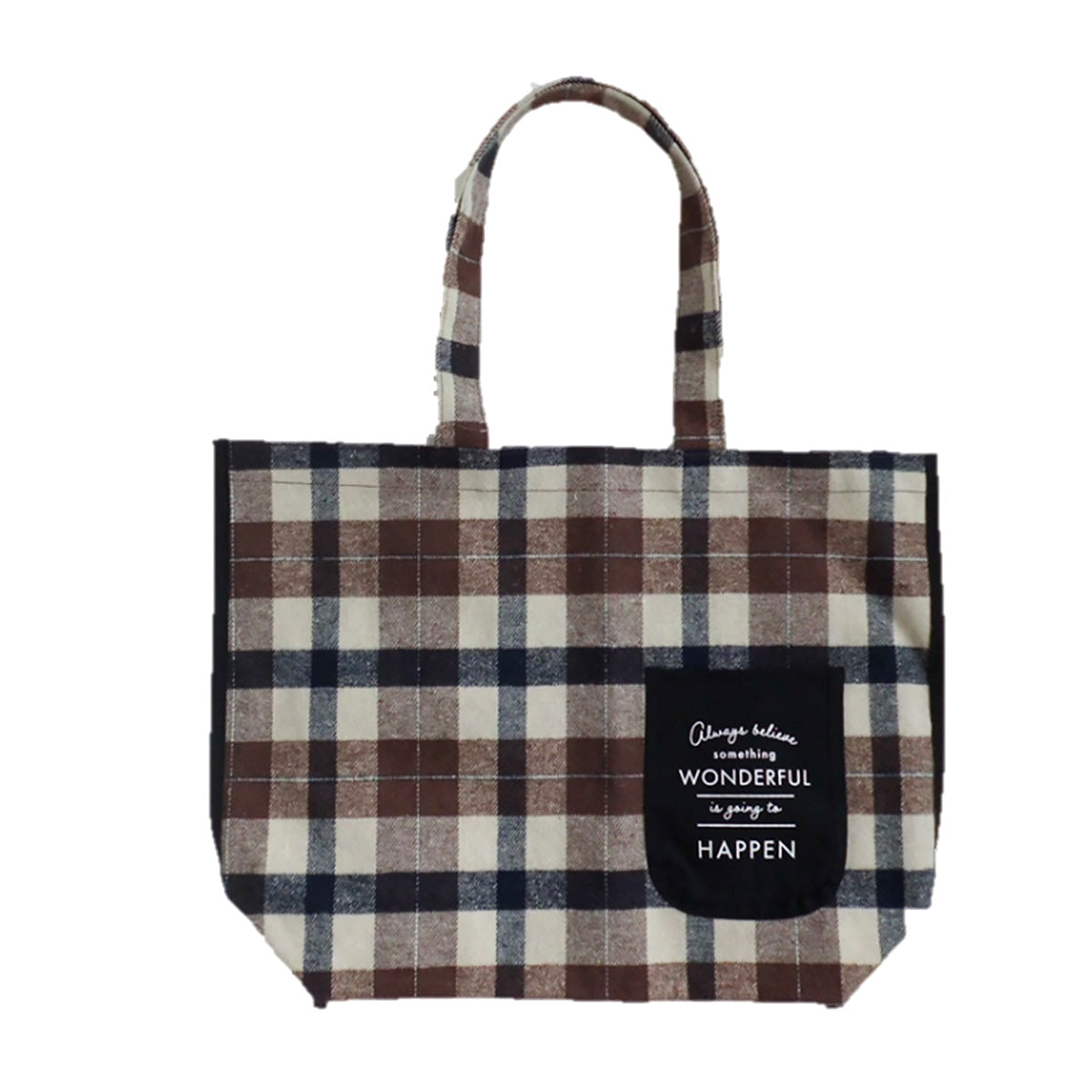 【OUTLET】トートバッグ 買い物バッグ  ポケット付 横型トートバッグ チェック柄 H34×W31×D12cm  365018