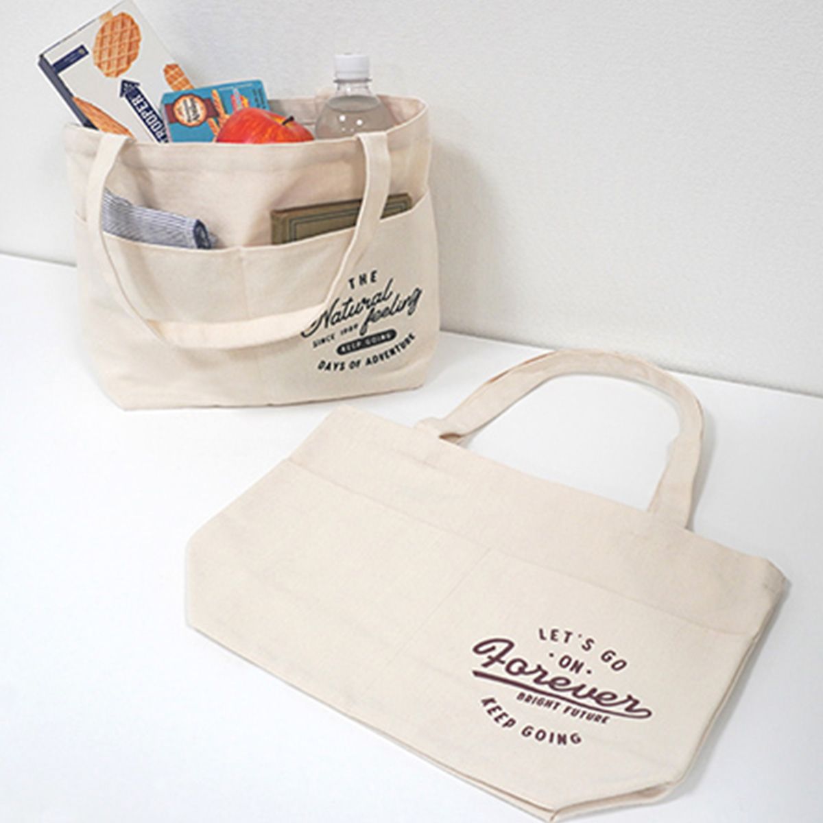 舟形 生成りトートバッグ 英字ロゴ 365021