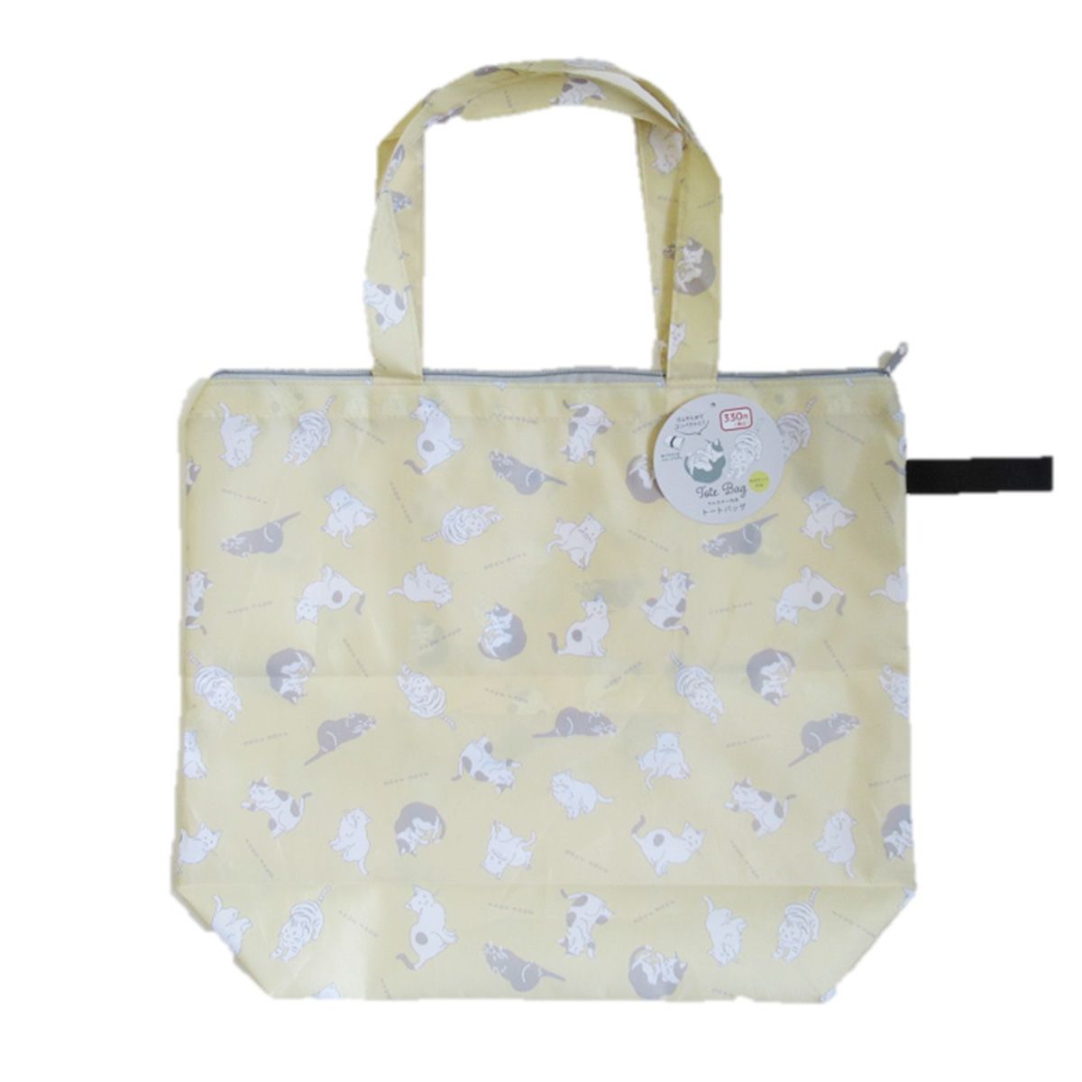 エコバッグ トートバッグ ファスナー付 イエロー  ネコ柄 縦38×横33×マチ12cm  365023