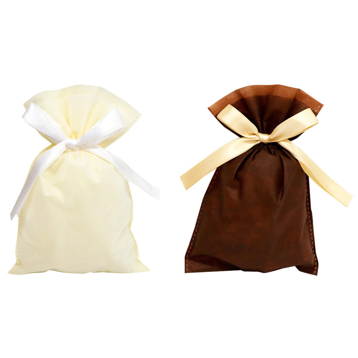 巾着バッグS W不織布 ホワイトブラウン 367672