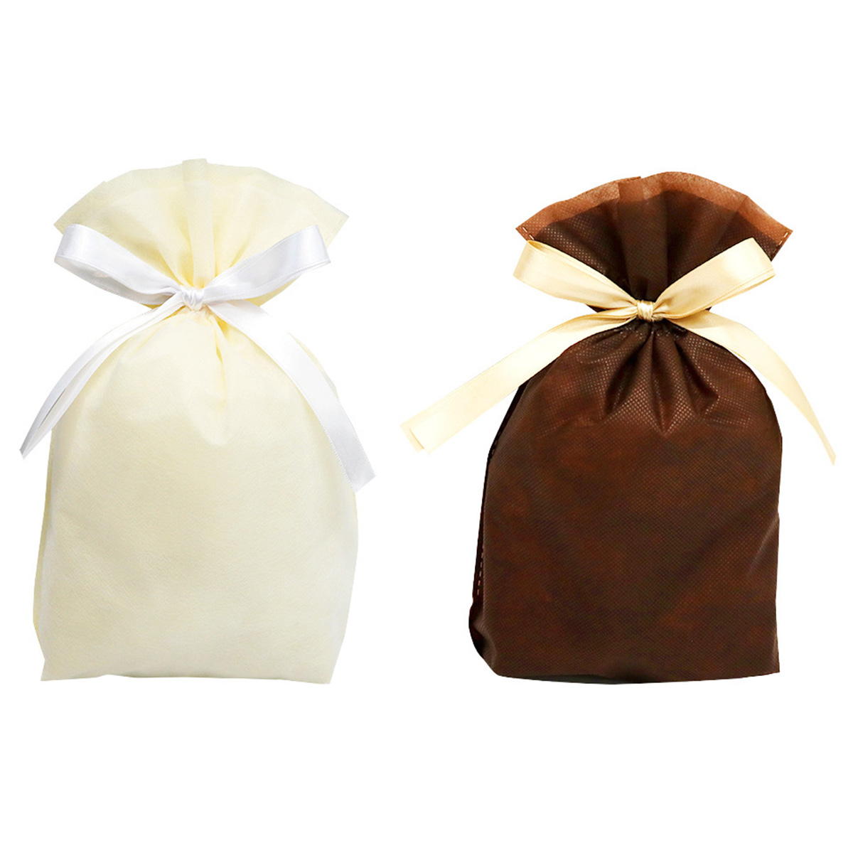 巾着バッグM W不織布 ホワイトブラウン 367673