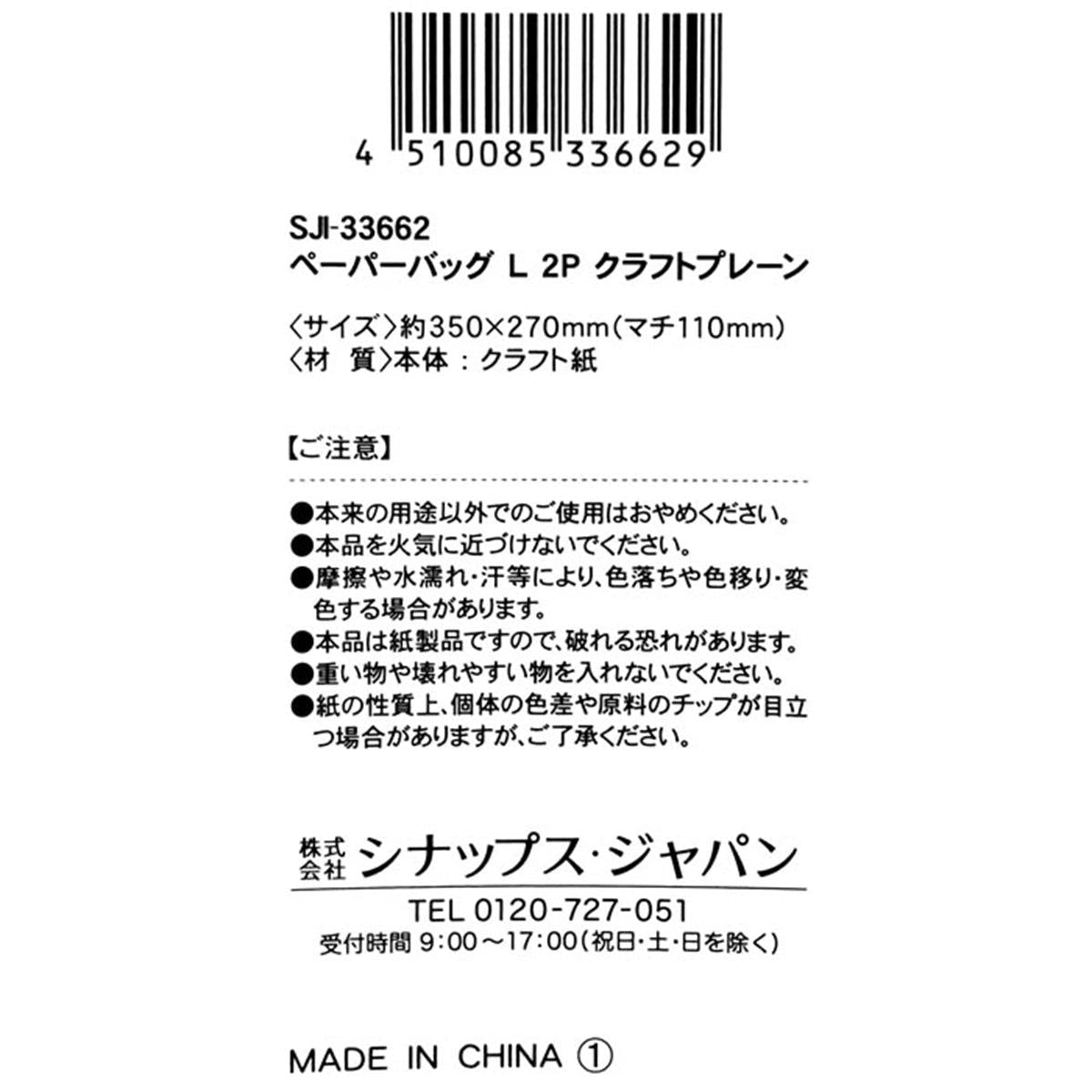 ペーパーバッグ L 2P クラフトプレーン 367883