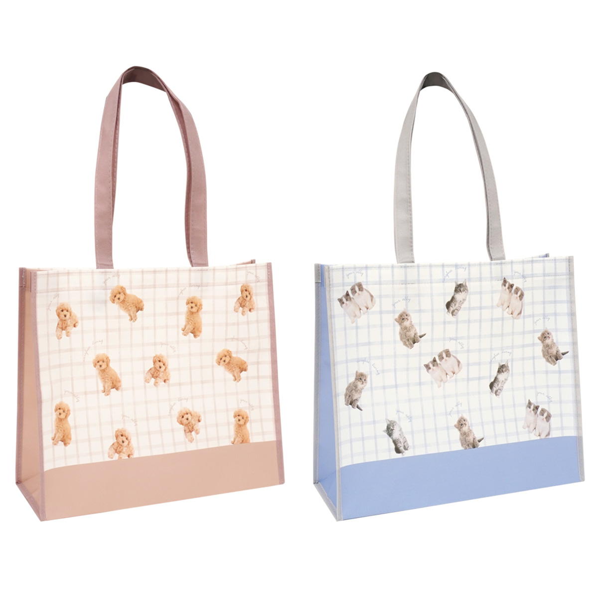 不織布コーティングバッグ L イヌネコフォト柄 368745