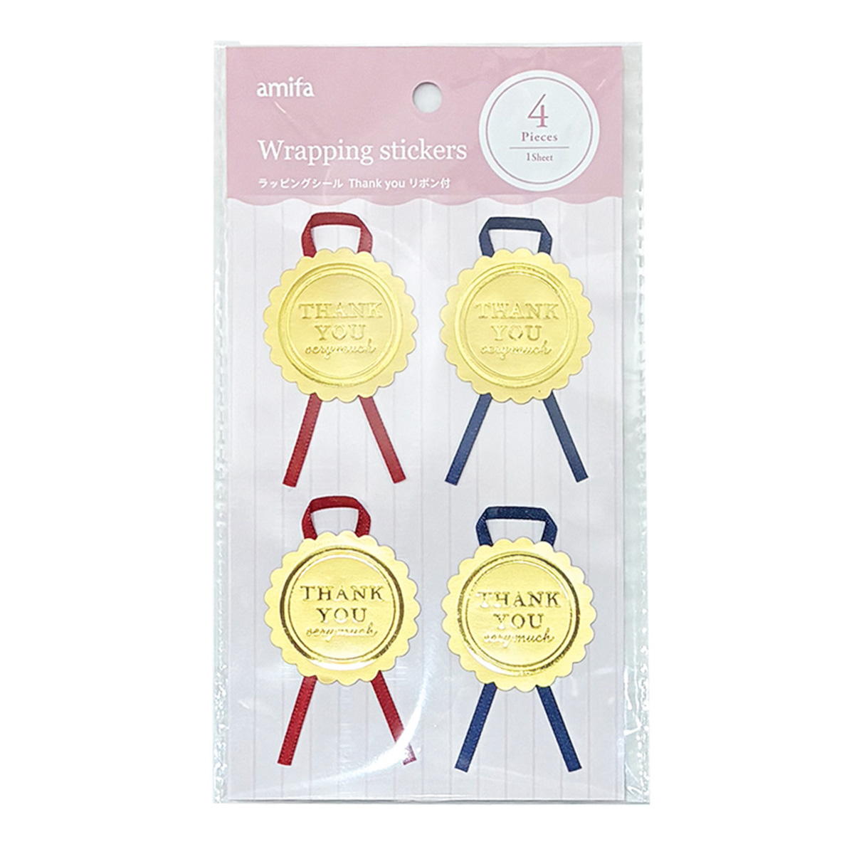 ラッピングシール 4片 Thank you リボン付 369663