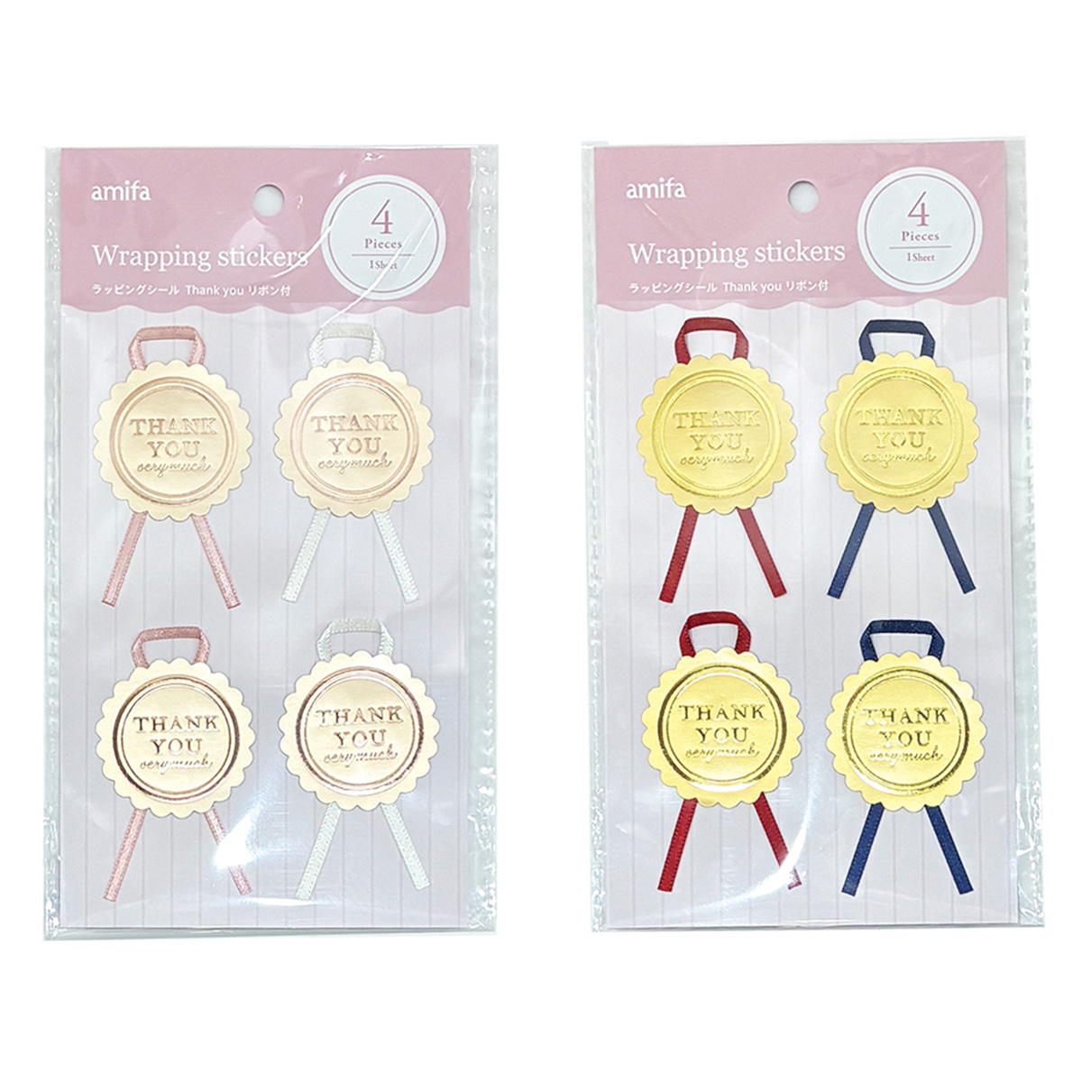 ラッピングシール 4片 Thank you リボン付 369663