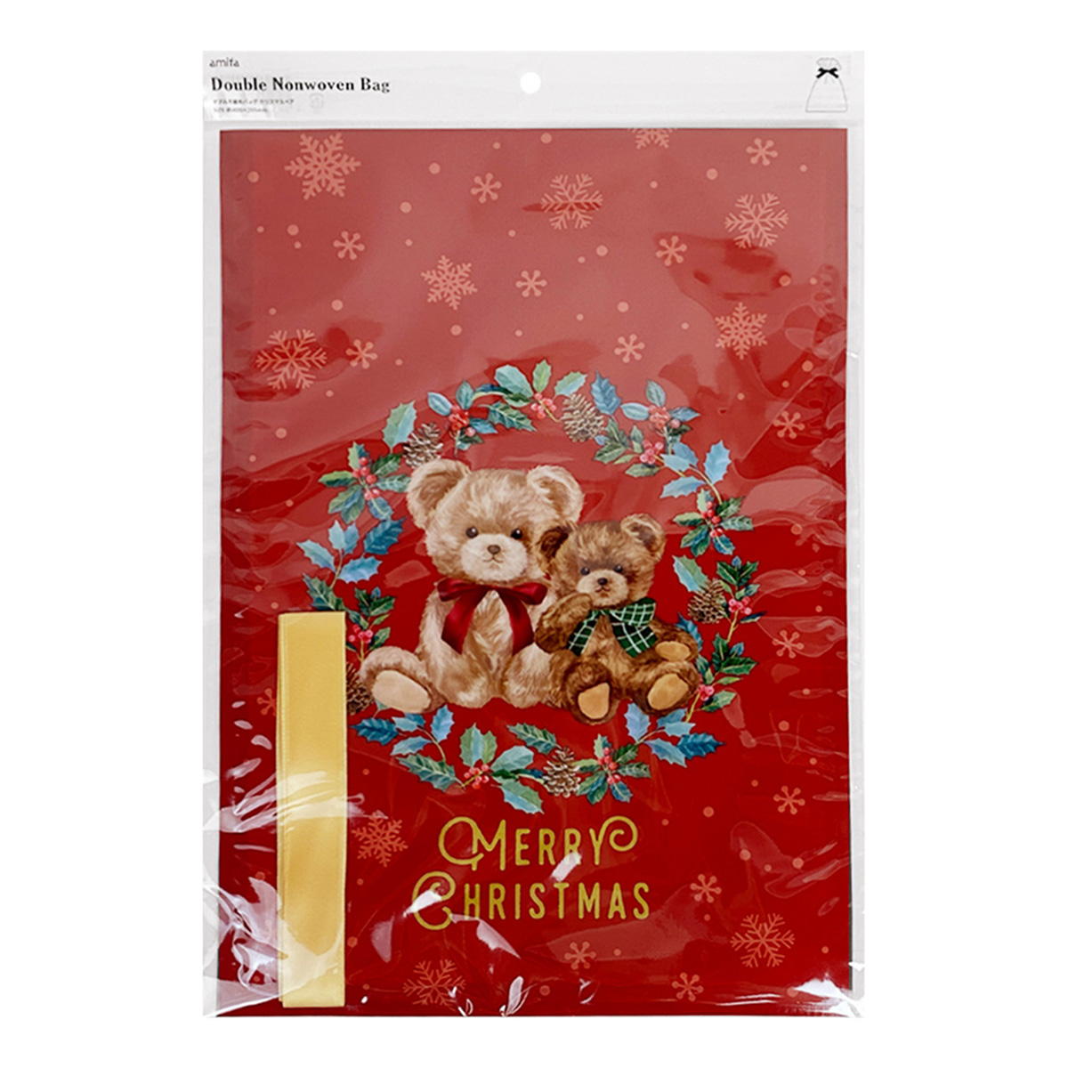 【OUTLET】ダブル不織布バッグ クリスマスベア リボン付 369666
