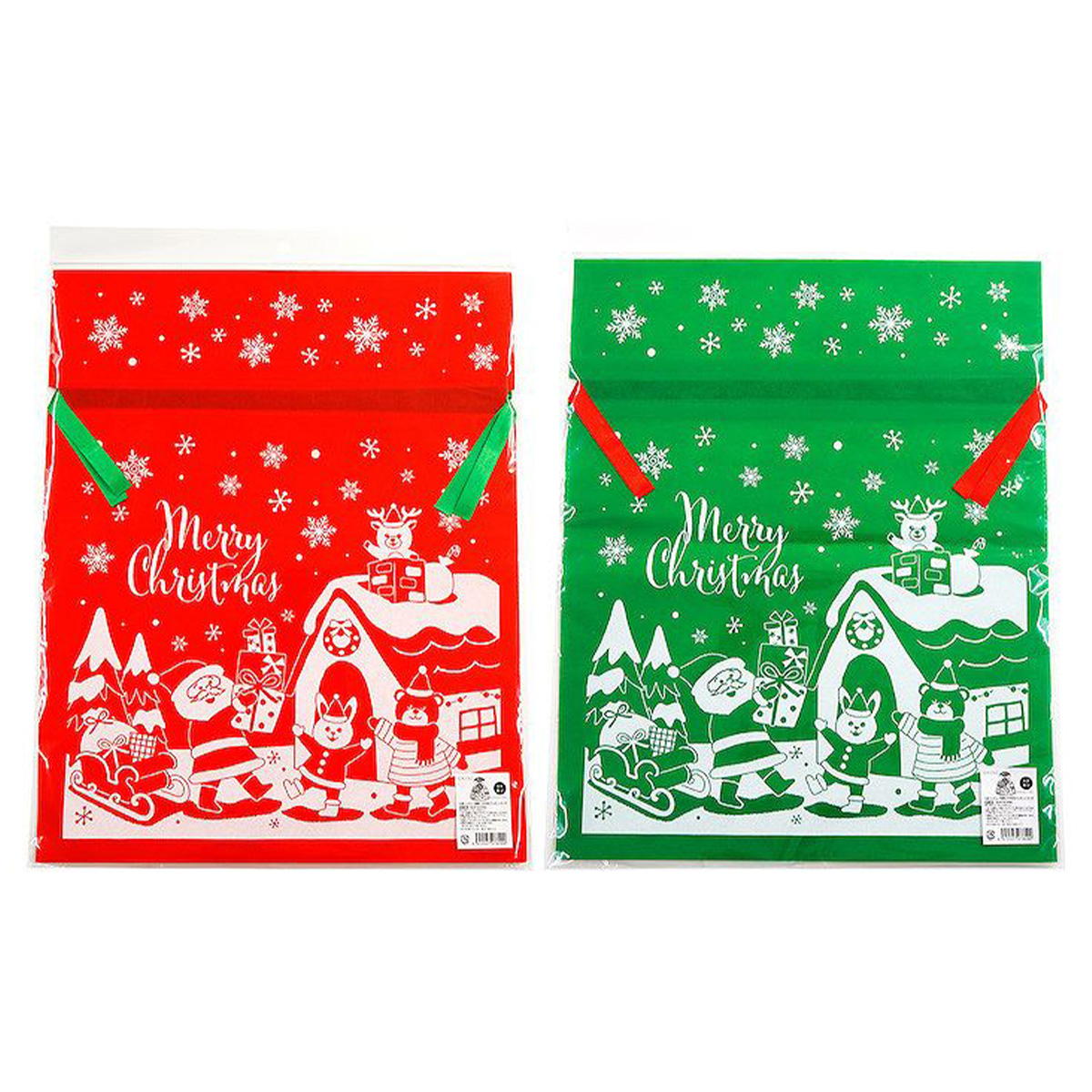 【OUTLET】クリスマスギフトバッグ プレゼント 巾着バッグLL 不織布 マチ付 サンタ 369780