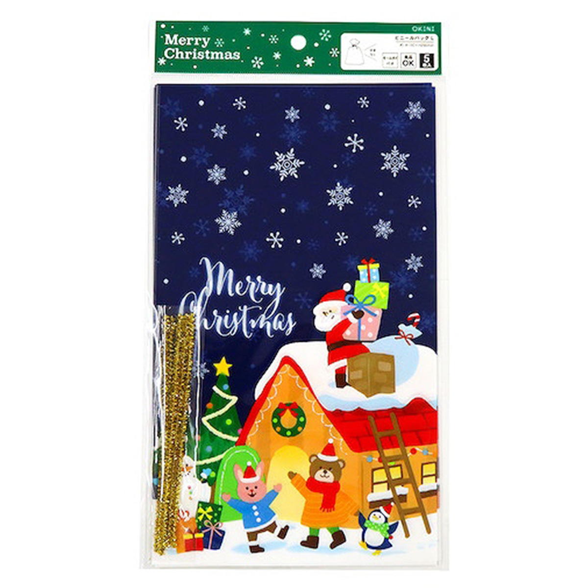 【OUTLET】クリスマスギフトバッグ プレゼント  ビニールバッグL タイ付き 5P プレゼントサンタ 369791