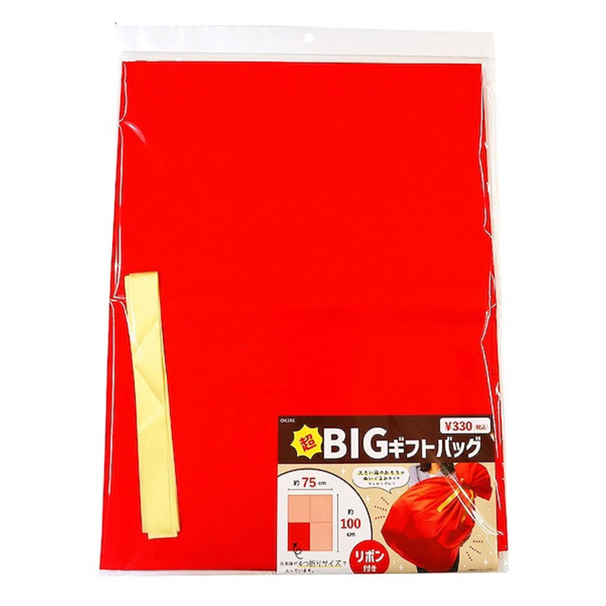 【OUTLET】クリスマスギフトバッグ プレゼント 平袋 BIG 不織布  レッド 369819