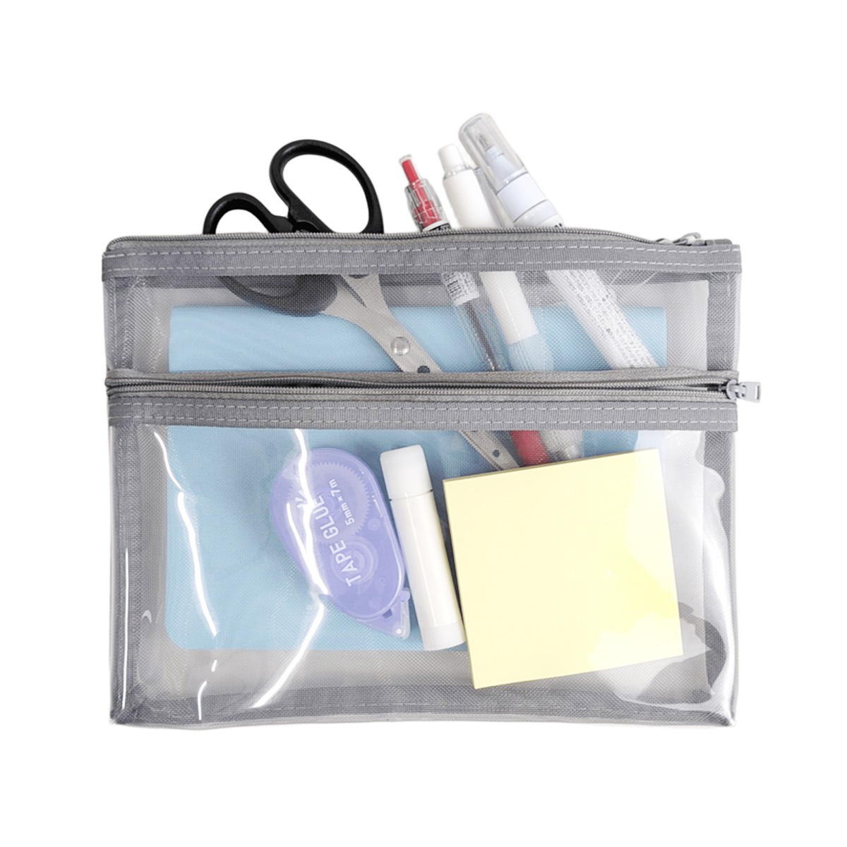 【在庫限り】ダブルファスナーメッシュポーチ A5 グレー 370078