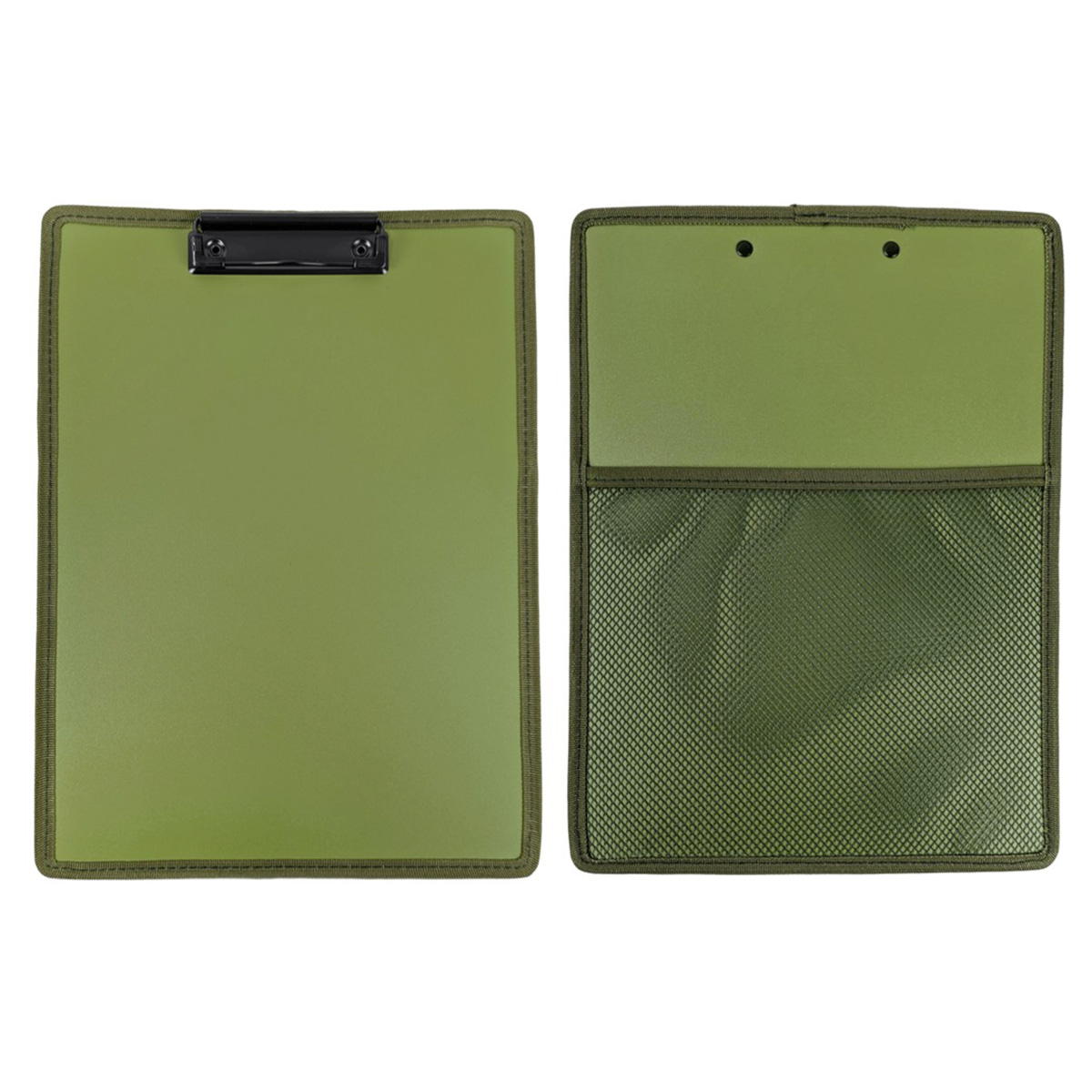 メッシュポケット付クリップボード カーキ 370085
