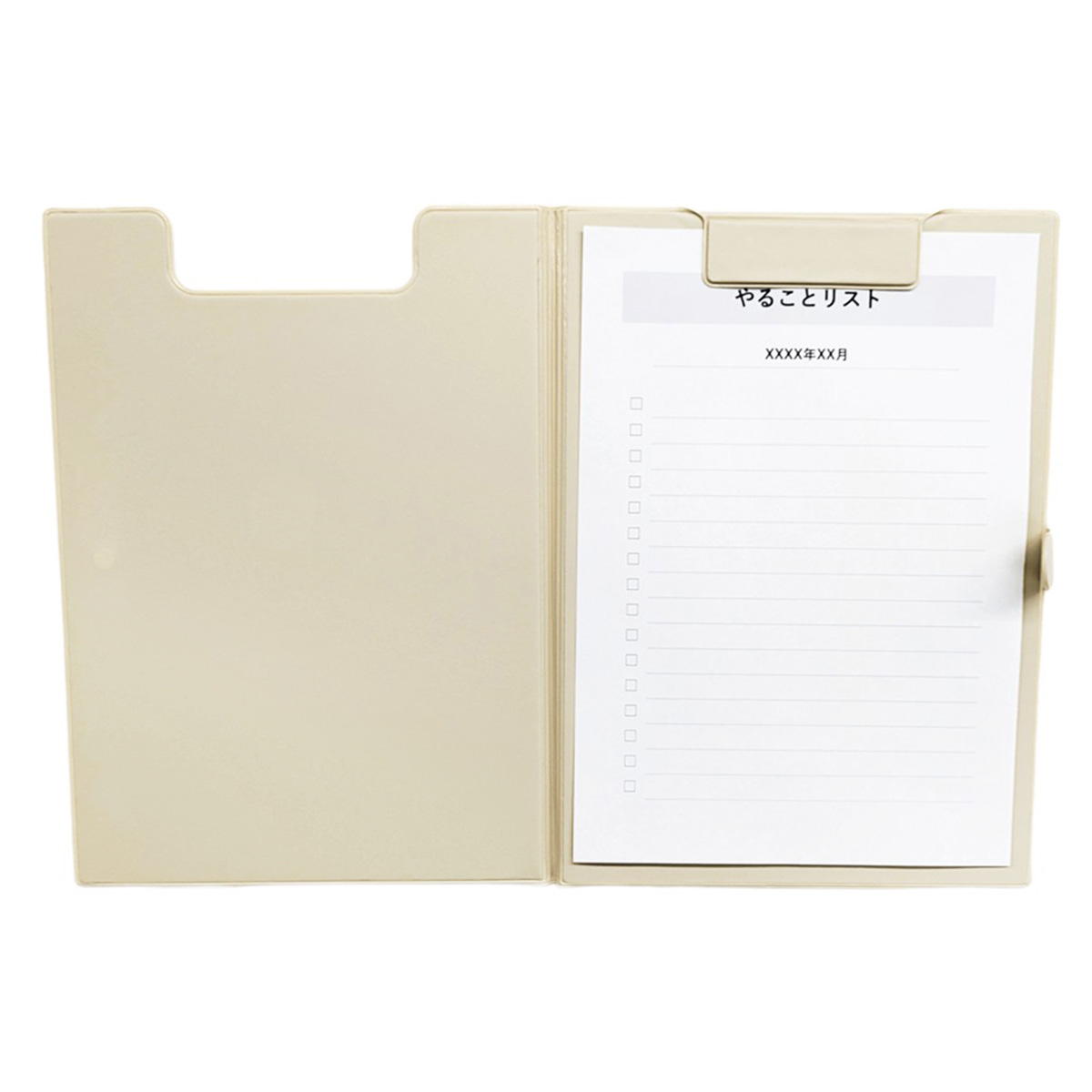 カバー付マグネットクリップボード ベージュ 370086