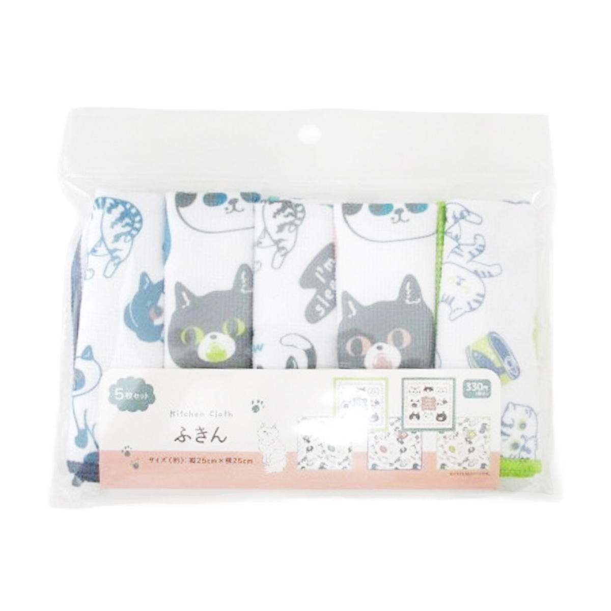 ふきん 5枚セット ねこ柄 371291