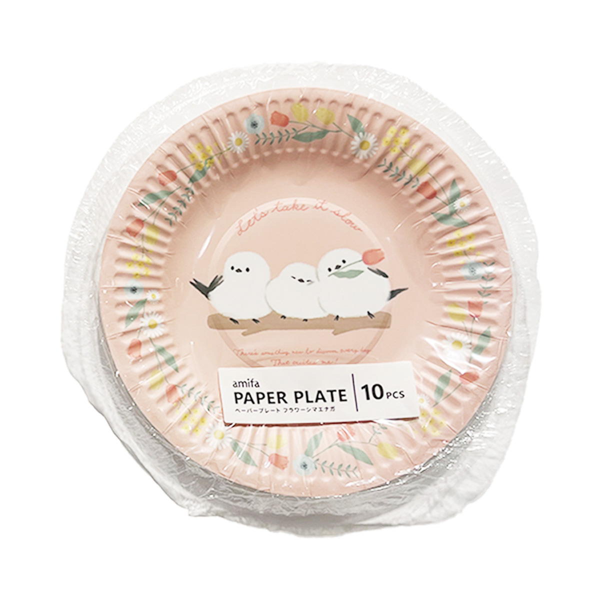 ペーパープレート 10P フラワーシマエナガ 372083