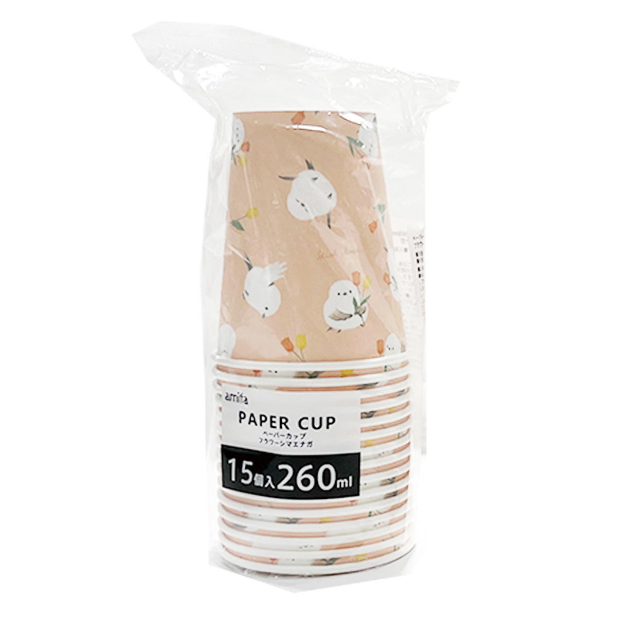 ペーパーカップ 260ml 15P フラワーシマエナガ 372086