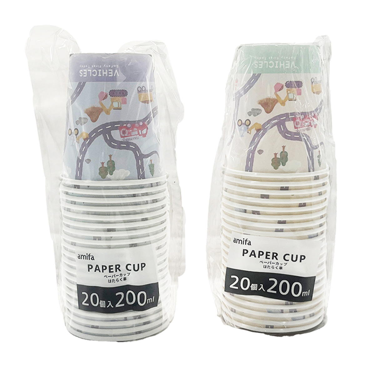 ペーパーカップ 200ml 20P はたらく車 372088