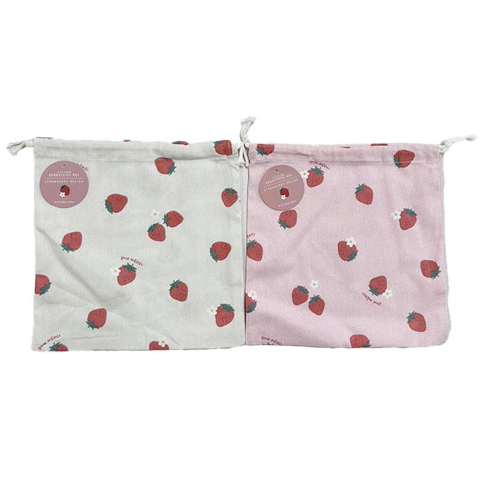 コットン巾着袋ストロベリー柄 23×23cm 375113