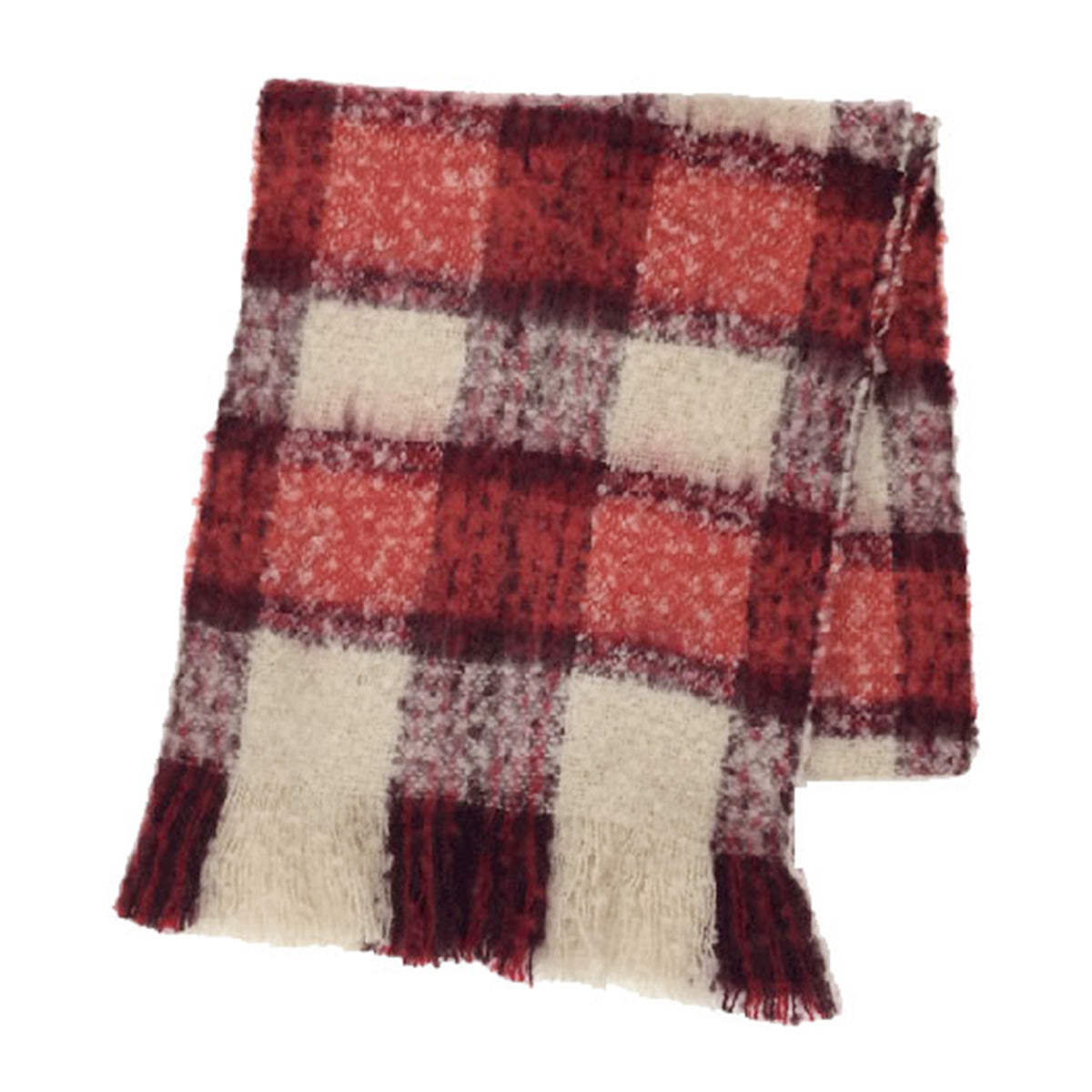 【OUTLET】ストール ネックウォーマー モヘアチェックストール チェック ベージュ H175×W40cm 468875