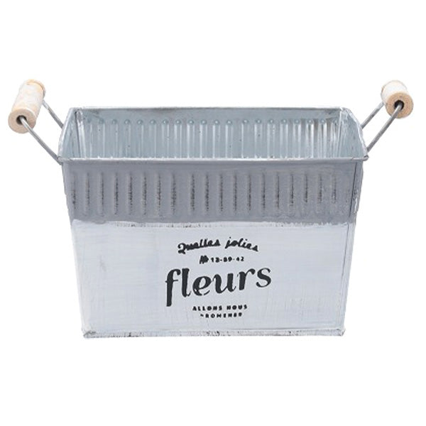 【在庫限り】バケツ プランター インテリア ブリキ製 アンティーク調 アベル スクエア型 M ホワイト 幅23.5×奥行17.5×高さ14cm 476497