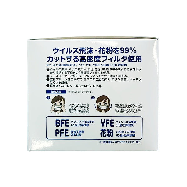 不織布マスク 大人用 花粉99%カット 50枚 ウイルス対策 感染予防 476734