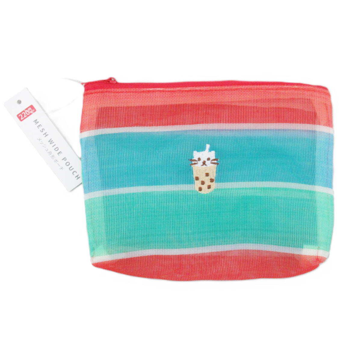 メッシュ舟形ポーチねこタピ柄 598921