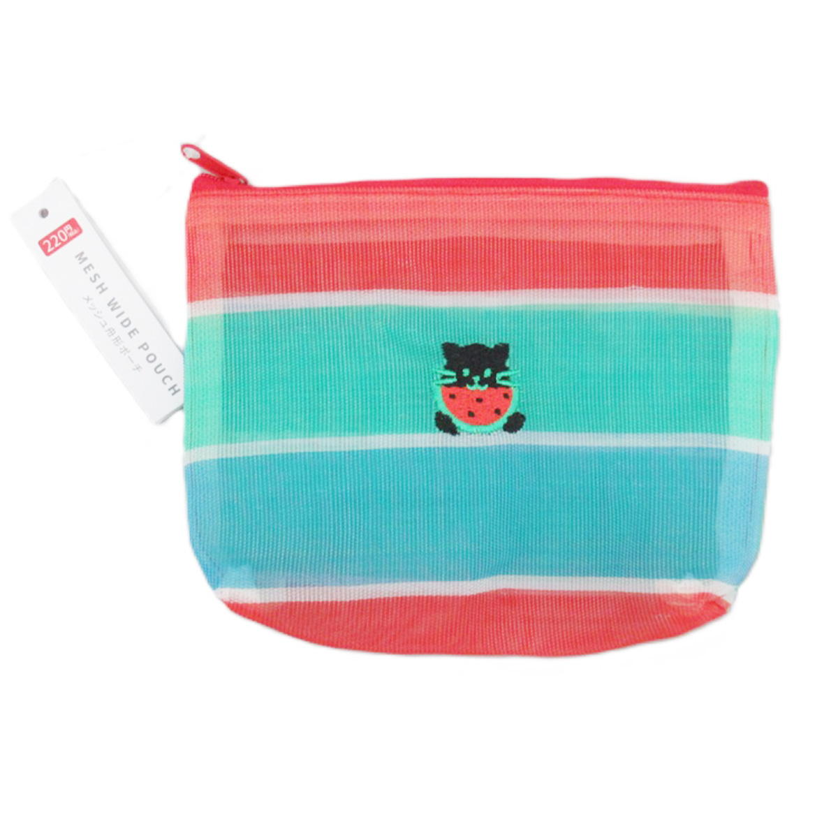 メッシュ舟形ポーチねこスイカ柄 598923