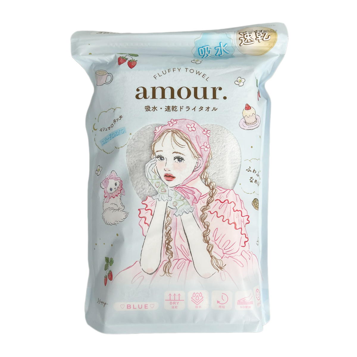 【OUTLET】NAPPYコラボ amour 吸水・速乾ドライタオル ブルー 599215