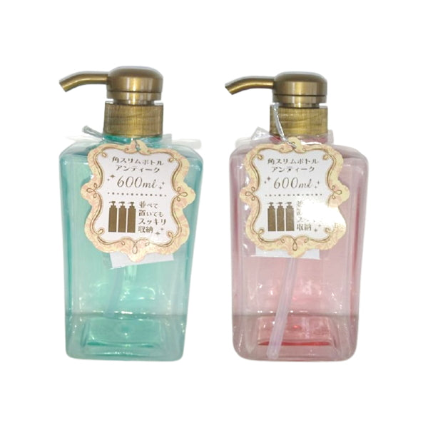 シャンプーディスペンサー 詰め替えボトル 角スリムボトル アンティーク 600ml　023455