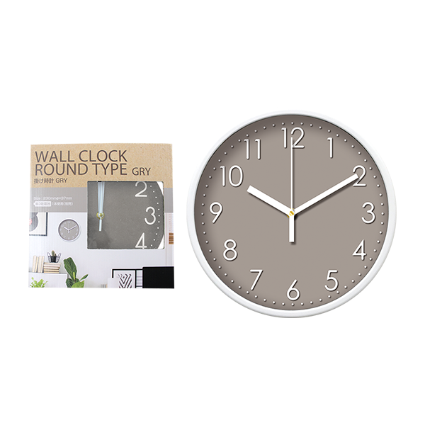 【在庫限り】掛け時計 壁掛け時計 ウォールクロック おしゃれ グレー 直径約23cm　044669