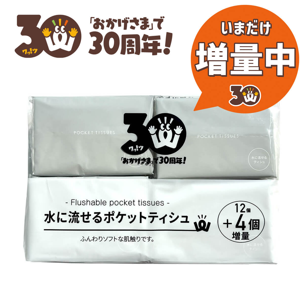 【30周年増量CP】PB水に流せるポケットティシュ 12個＋4個入 064456
