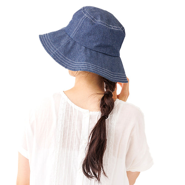 【OUTLET】帽子 ハット 深め レディース UVカット デニムハット つば広 UV対策 紫外線対策　217298