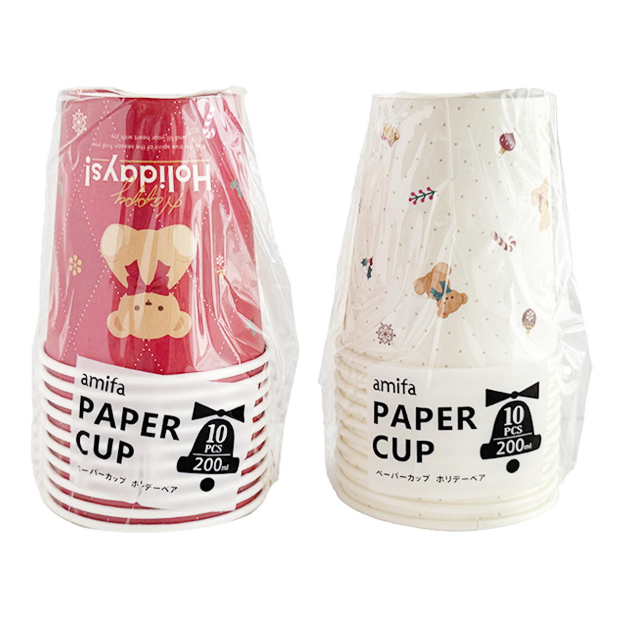 ペーパーカップ 200ml 10P ホリデーベア 302043