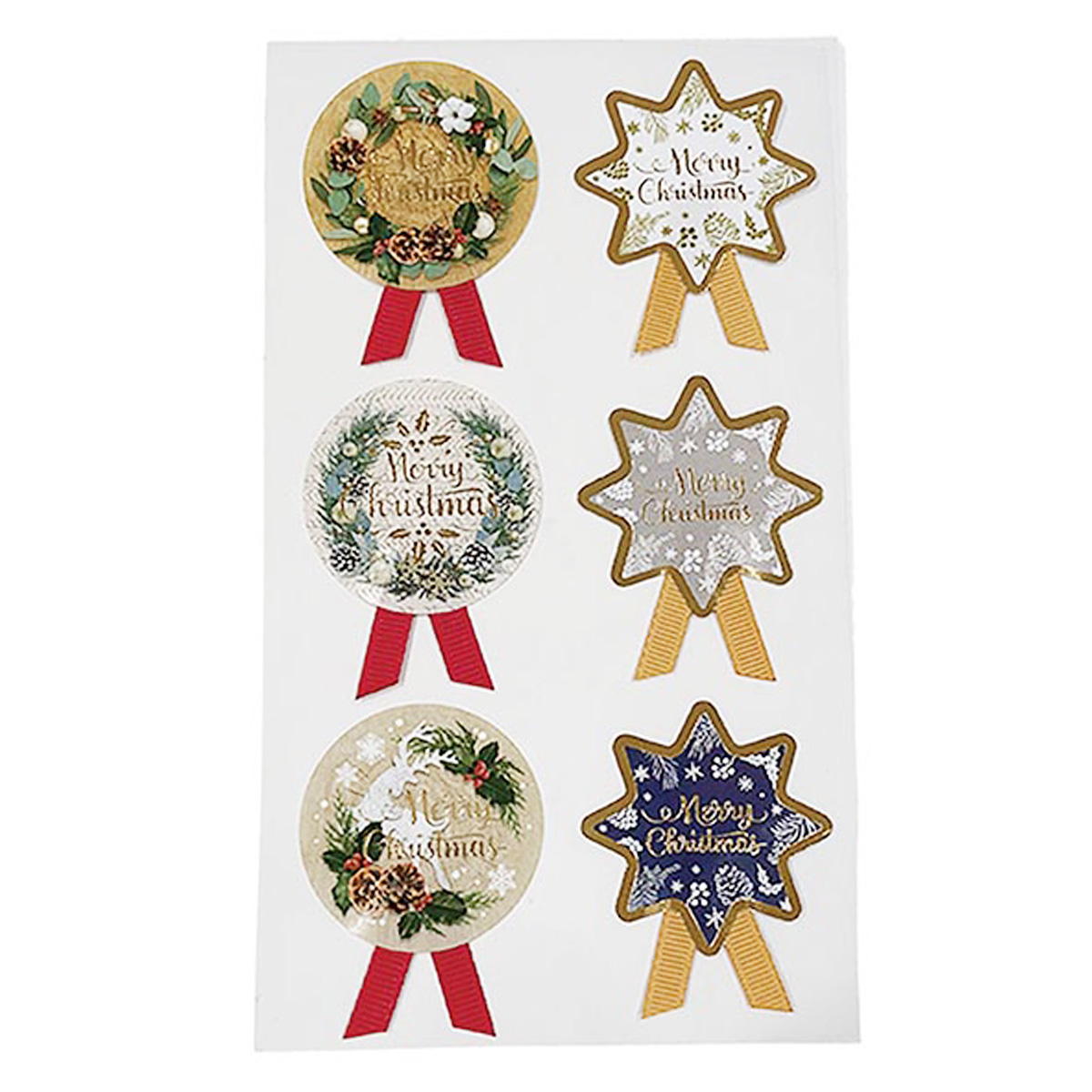 リボン付シール 6片 ナチュラルクリスマス 302259