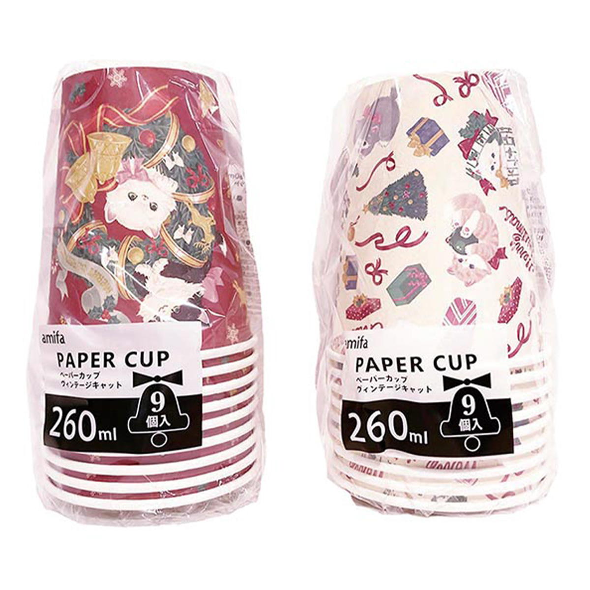 ペーパーカップ 260ml 9P ヴィンテージキャット 302321