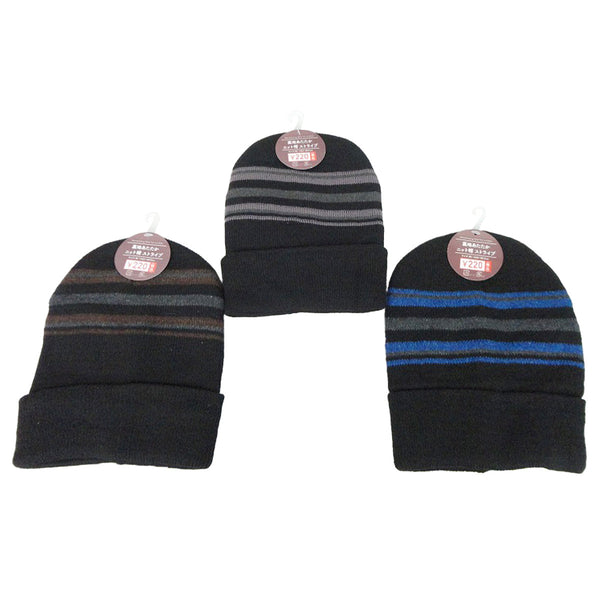 NOAH ストライプニット帽 ブラック・グレー OUTLET】裏地あたたかニット帽 ストライプ 304381