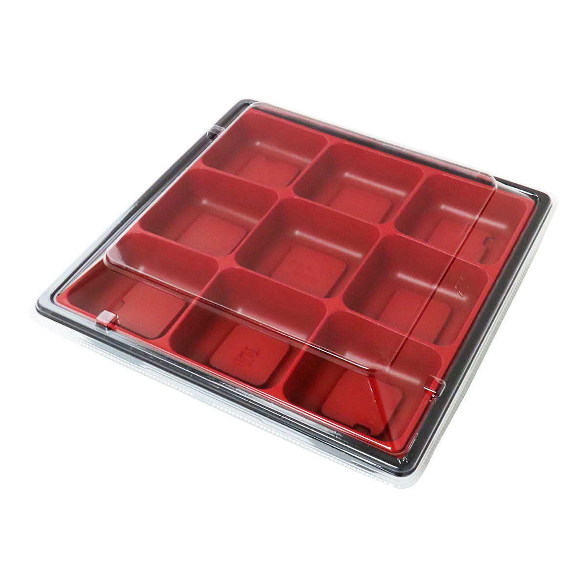 フタ付き角皿9つ仕切り赤黒 305181
