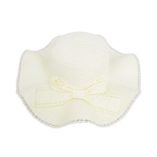 【OUTLET】帽子 ハット レディース つば広 深め ウェーブリボンハット アイボリー UV対策 熱中症対策　305307