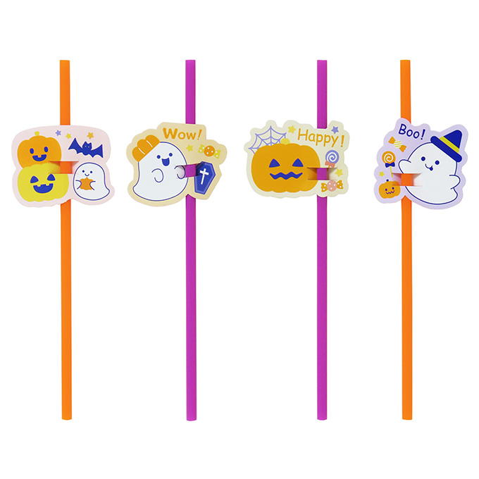 ペーパータグ付きストローゆるかわハロウィン柄 306246