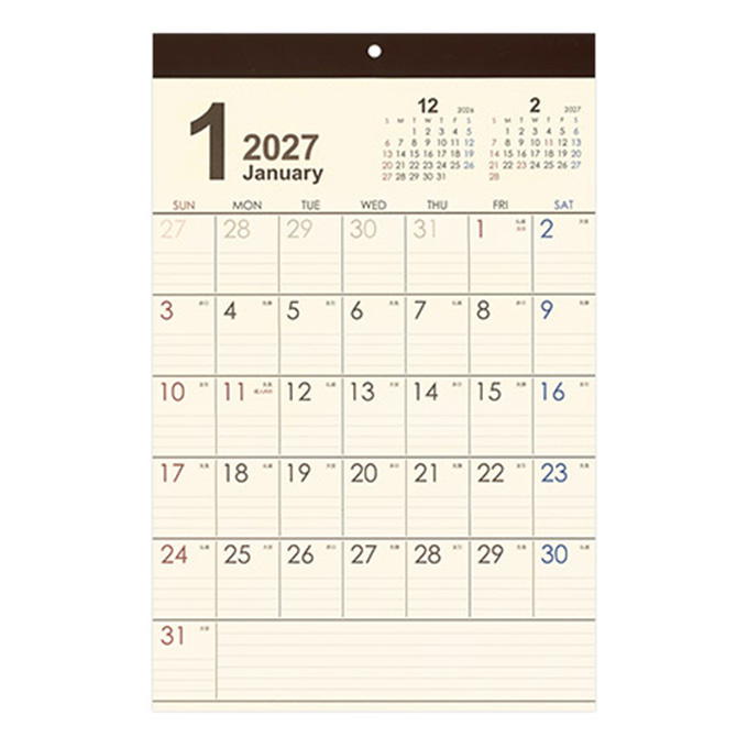 2027 壁掛け A3 シンプルベーシックデザイン 308710