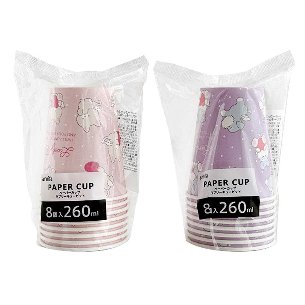 ペーパーカップ 260ml 8P ラブリーキューピッド 308951