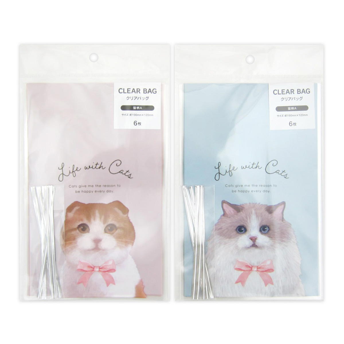 クリアバッグ 猫柄A 6枚 309022