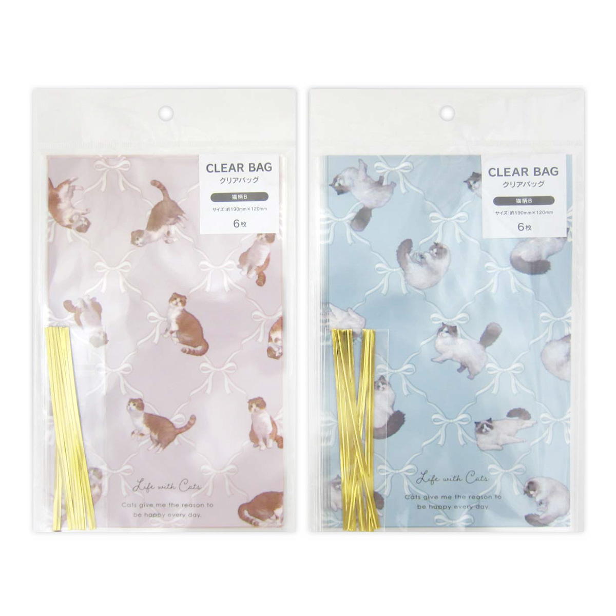 クリアバッグ 猫柄B 6枚 309023