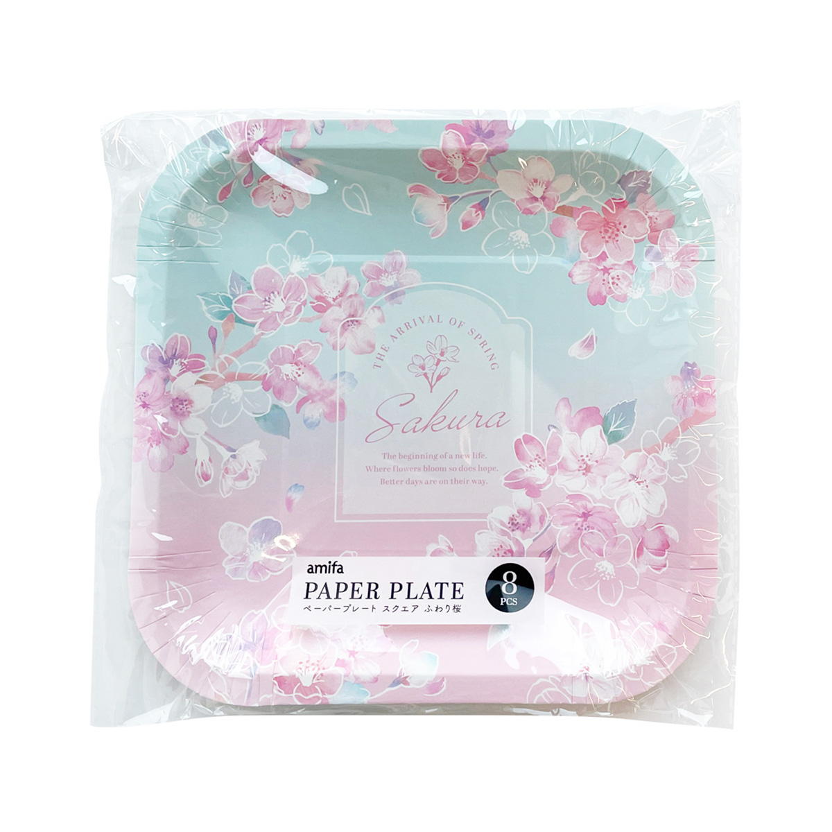 ペーパープレート 8P スクエア ふわり桜 309559