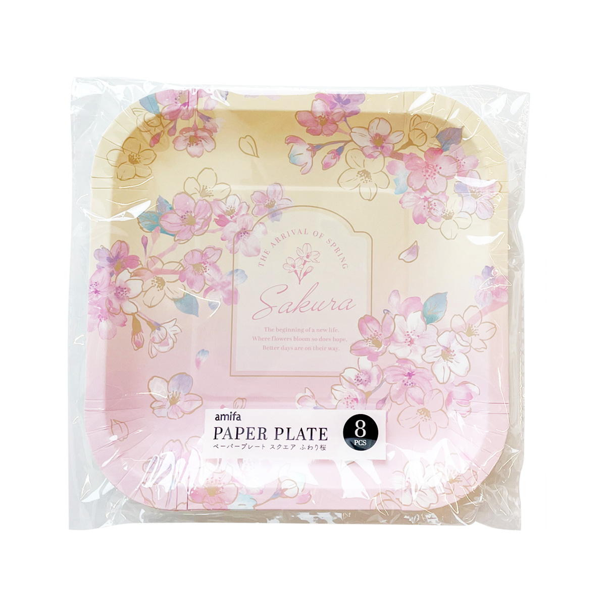 ペーパープレート 8P スクエア ふわり桜 309559