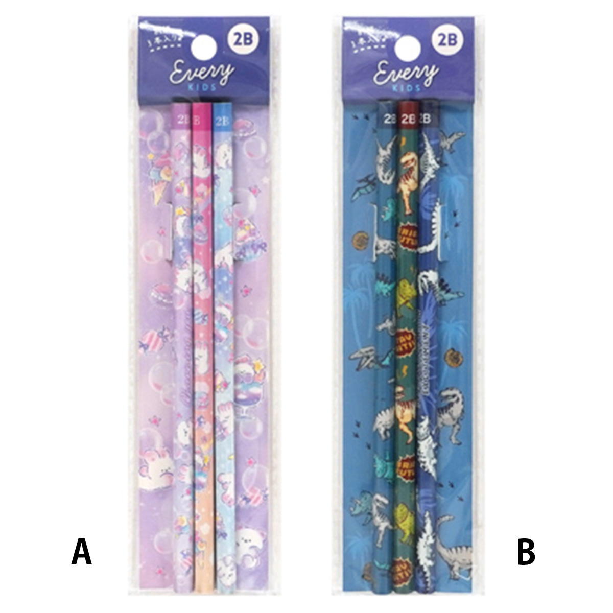 【在庫限り】鉛筆3本エヴリィキッズ ファンシー&恐竜柄 313015