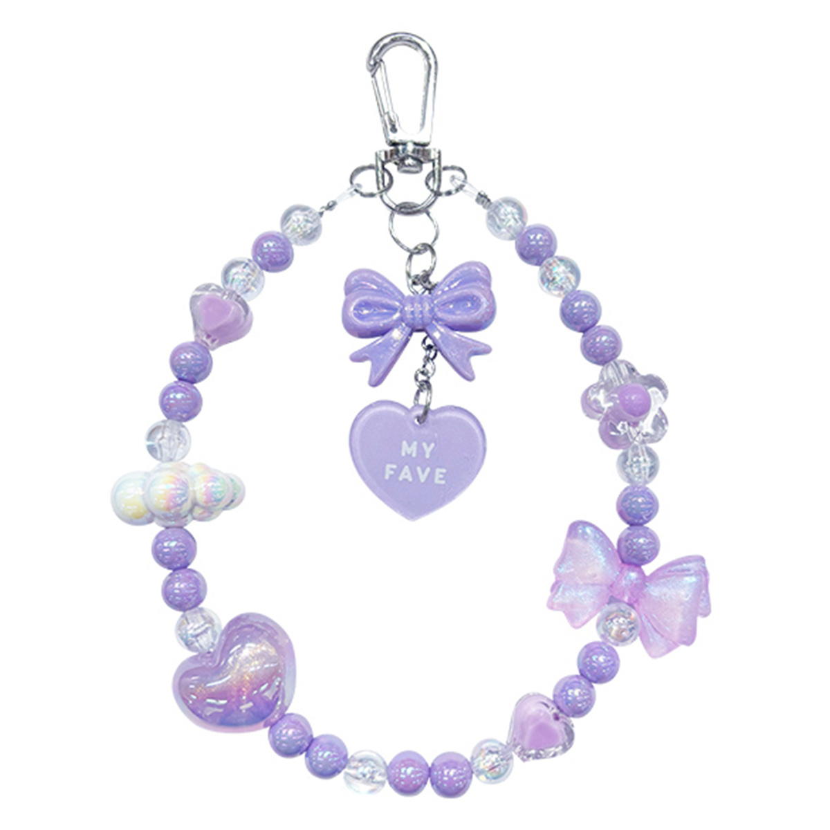 在庫限り】ビーズキーホルダー カラーリボン・ハート PU 313718