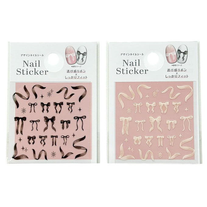 ネイルシール 透け感リボンブラック&ホワイト 314286