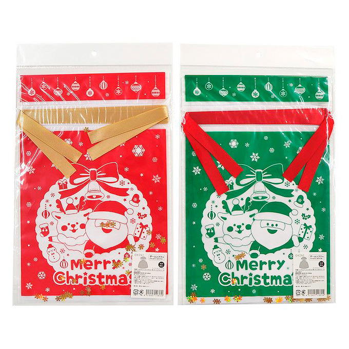 巾着バッグPE クリスマスリース 30×20cm 315917