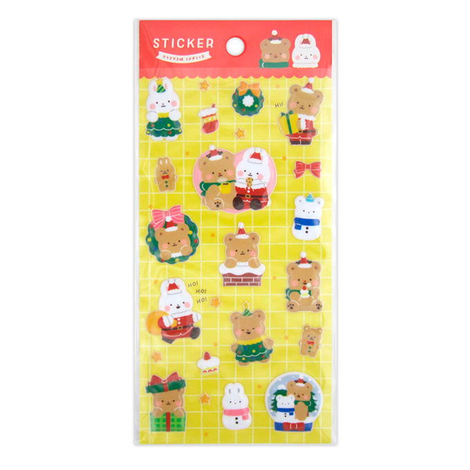 ステッカー ぷくぷく クリスマス柄 うさぎとくま CC 316136